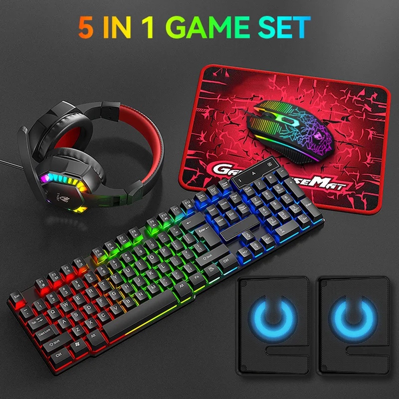 Gaming Keyboard And Mouse Set - 5-in-1 Set Gaming Combo Keyboard 4-color
