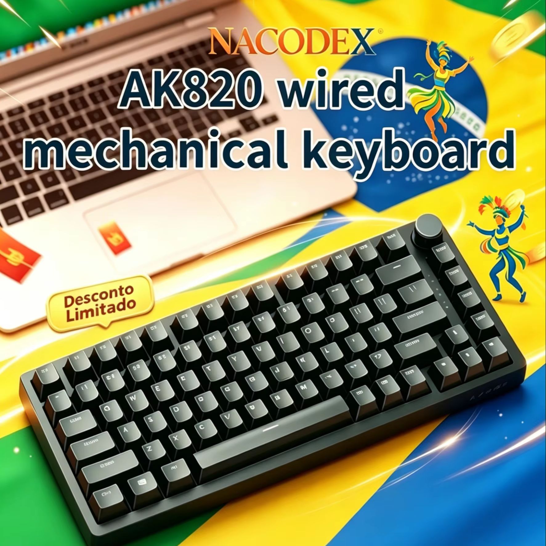 AJAZZ AK820 Wired With Rotary  - Gaming Keyboard Thocky ulasan dan harga